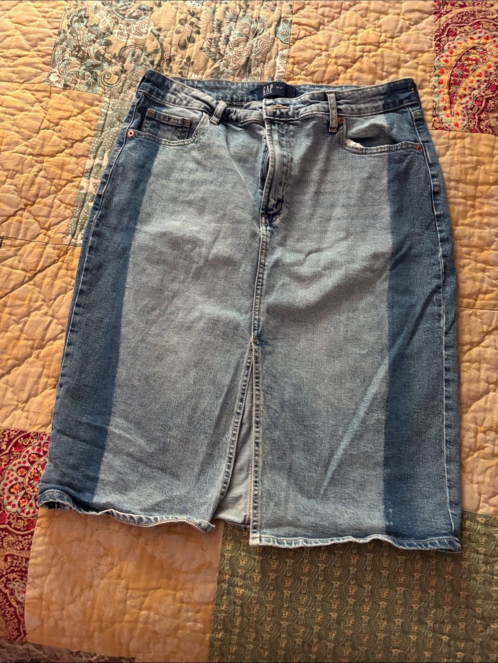 GAP Two-Tone Blue Panel Denim Midi Skirt